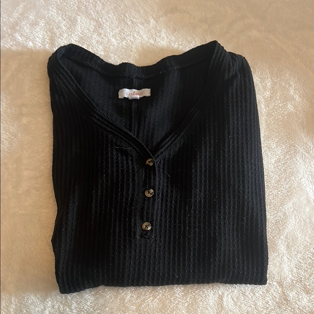 Black Button-Up Ribbed Top